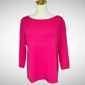 Talbots Petite Pure Cashmere Boat Neck 3/4 Sleeve Sweater Hot Pink L